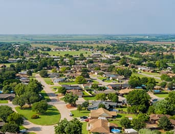 Aerial shot of neighborhood.