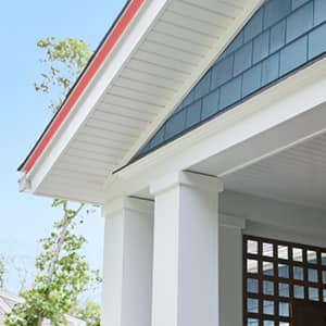 Highlighting the drip edge on a roof, the strip of metal that sticks out past rakes.